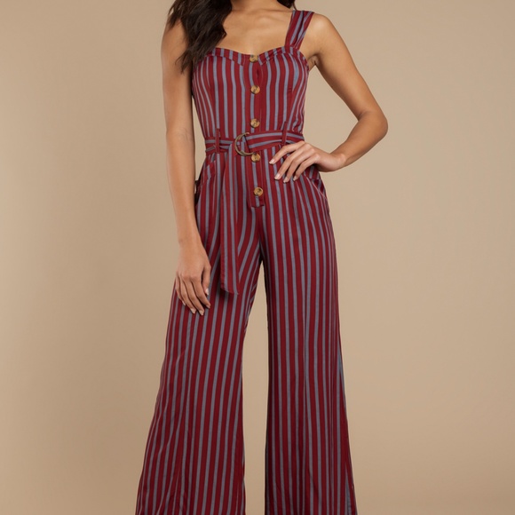 Free People Pants - NWT Free People City Girl Wine Striped Jumpsuit
